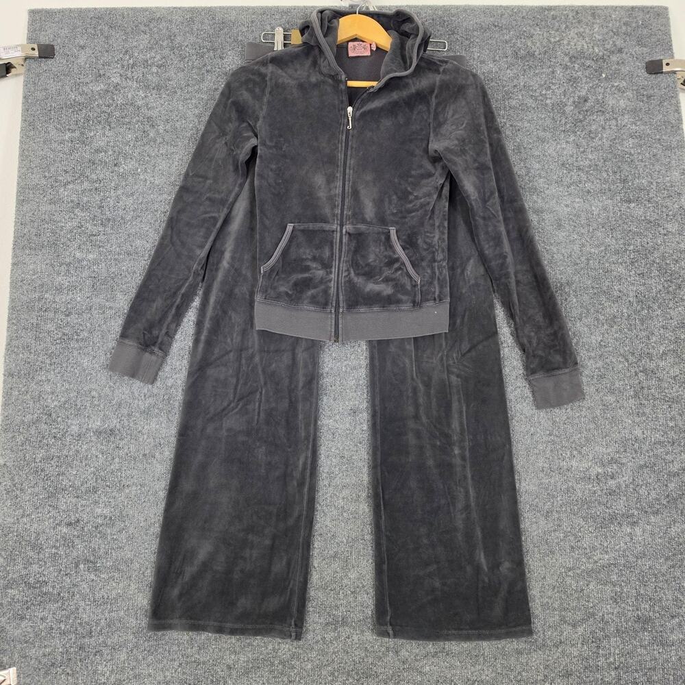 Juicy Couture Tracksuit S/M Gray Velour Hoodie Wide Leg Pants Lounge Y2K 90s